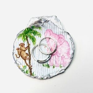Handmade Scallop Shell Ring Dish Mini w/ Zoo Animal Decoupage Design